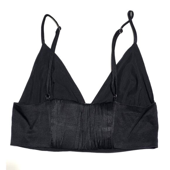 Zara Satin Effect V-Neck Adjustable Strap Triangle Crop Top Black Small - Picture 4 of 11